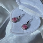 Серебряные серьги с розовым кварцем и цирконием