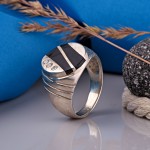 Silver men's ring "Way". Onyx & Zirconia