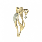 Broche dourado 'gato' com diamantes