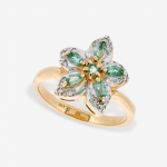 Kuldne sõrmus smaragdide ja teemantidega