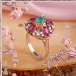 Gold-plated silver ring "Ayla". Emerald, ruby, cubic zirconia