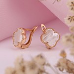 Earrings made of red gold 585 sample with mother-of-pearl ⌀12 mm