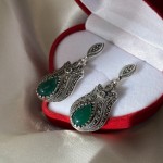 Silver earrings with chrysoprase & zirconia