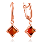Gold-plated silver earrings "Sunset Star". Amber