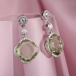 Silver earrings as stud earrings with green quartz & zirconia