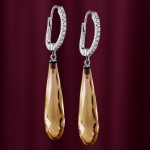White gold earrings with diamonds and smoky topaz