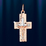 Cross pendant Russian gold jewelry 585, bicolor
