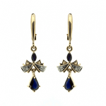 Golden earrings with sapphires and diamonds