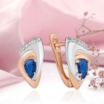 Gold earrings "Etalon". Diamonds and sapphire
