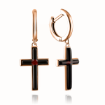 Gold-plated silver earrings "Amber Cross"