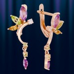 Earrings made of 585° red gold with gemstones