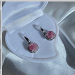 Серебряные серьги с розовым кварцем и цирконием