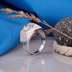 Srebrny pierścionek męski „Kosmos”. Cyrkonia
