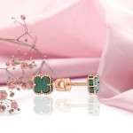 Náušnice červené zlato 585 malachit 6 mm