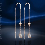 Gold pull-through earrings. Cubic Zirconia