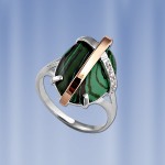 Серебряное кольцо с золотом и малахитом