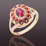 Златен пръстен с диаманти и рубини и корунд