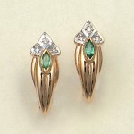 Guld øreringe med diamanter, smaragd