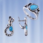 Cercei bijuterie și inel turcoaz
