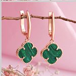 Червено злато 585 Златна закачалка за уши MALACHITE ⌀12 mm