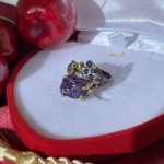 Gold-plated silver ring with amethyst & zirconia