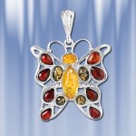 Pendant "Butterfly" made of silver with amber