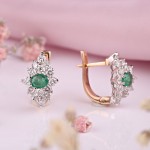 Gold earrings "Charm". Diamonds and emerald