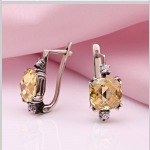 Серебряные серьги с цитрином и цирконием