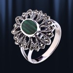 Русское серебряное кольцо малахит.