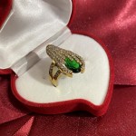 Aranyozott ezüst gyűrű cirkóniával és zöld turmalinnal