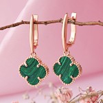 Rood goud 585 gouden oorhanger malachite ⌀12 mm