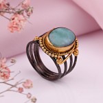 Aranyozott ezüst gyűrű türkiz színnel