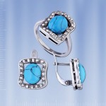 Бижутерные серьги и кольцо с бирюзой