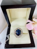 Ασημένιο δαχτυλίδι "Royal". Quartz Sapphire & Cubic Zirconia