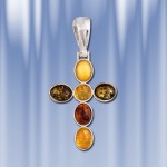 Pendant - Cross silver 925 with amber
