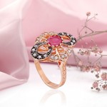 Gold-plated silver ring "Leyla". Ruby & Zirconia