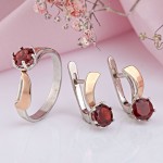 Silver set with gold and garnet