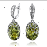 Серебряные серьги. Зеленый янтарь