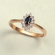 Золотое кольцо с бриллиантами, сапфиром. Биколор