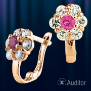 Russische Goldohrringe mit Zirkonen „Red Daisy“