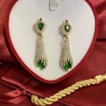 Gold-plated silver earrings with zirconia & green tourmaline
