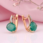 Gold earrings with diamonds & chrysoprase