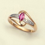 Gold rings with diamonds, ruby. Bicolor