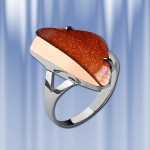 Anillo con arena dorada. Oro plateado