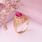 Gold ring with corundum ruby ​​Russian gold 585