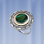 Silver ring with gold & malahite