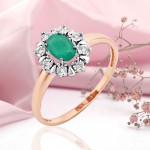 Gold ring 585 in Germany emerald and diamonds