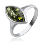 Сребърен пръстен. Зелен кехлибар