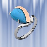 Ring with turquoise. Silver Gold