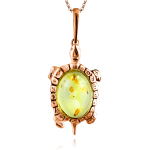 Gold-plated silver pendant "Honey Turtle". Amber